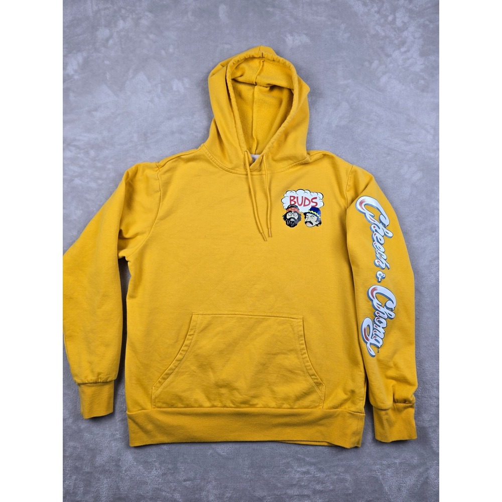 Cheech & Chong Hoodie Sweatshirt Mens M Yellow Buds Graphic Sleeve Pullover